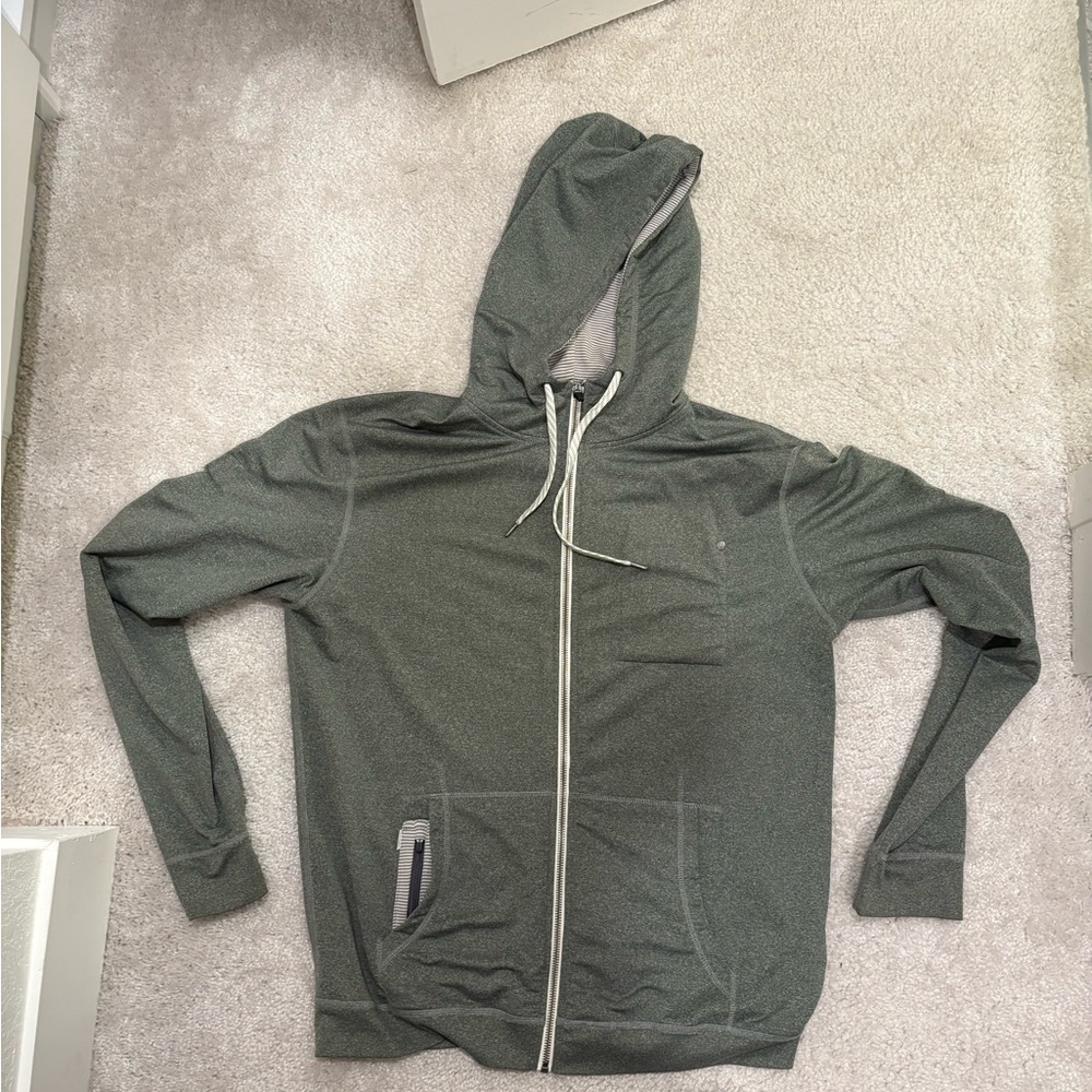 Vuori Olive Green/Gray/White and Striped Zip-Up Sweater